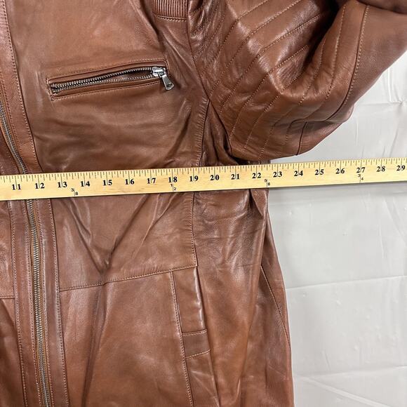 Gian Mori Leather Jacket Mens 3XL Sheepskin Moto Quilted Hooded Brown Zip Biker - Picture 14 of 16